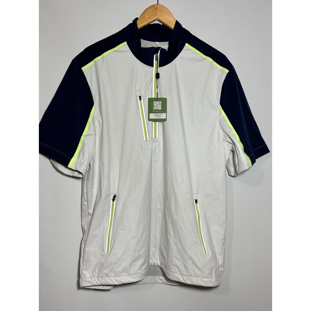 NWT Above The Links Mens Golf Windbreaker Jacket Short Sleeve White Navy Neon L‎